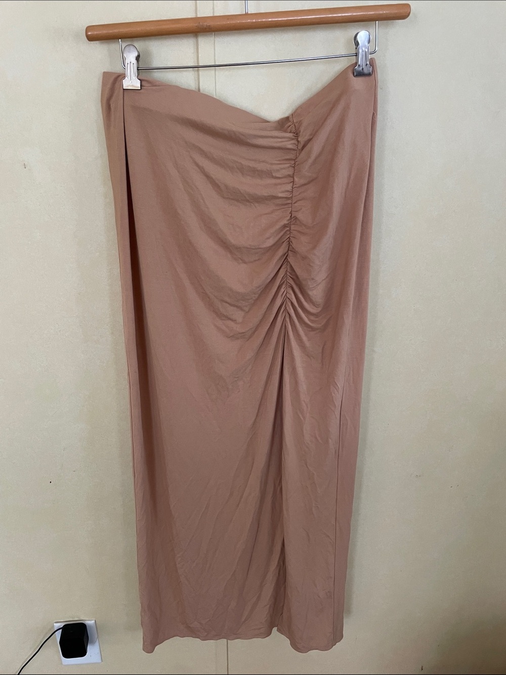 Ruched Midi Skirt in tan
